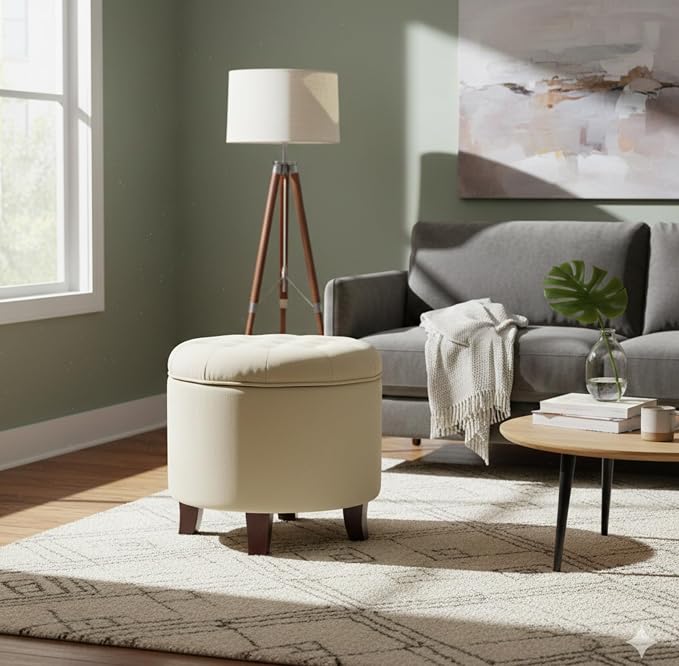 Homepop Home Decor | Upholstered Round Velvet Tufted Foot Rest Ottoman | Ottoman - Image 2