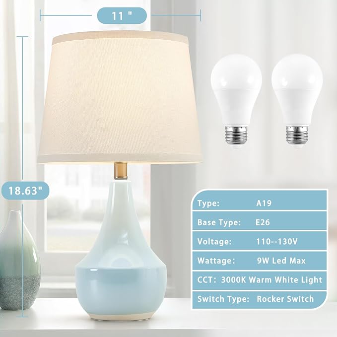 GyroVu 18" Table Lamp Set of 2, Ceramic Lamp Classic Beside Lamps Nightstand - Image 2
