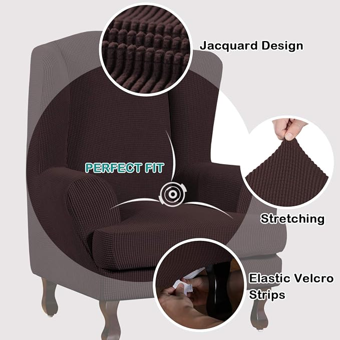 Turquoize Wingback Chair Covers 2 Piece Wing Chair Slipcover Stretch Slipcovers - Image 3