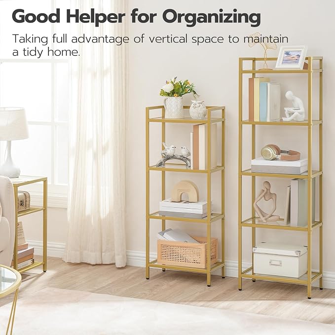 HOOBRO 5-Tier Gold Shelf, Narrow Book Shelf, Display Cabinet - Image 4