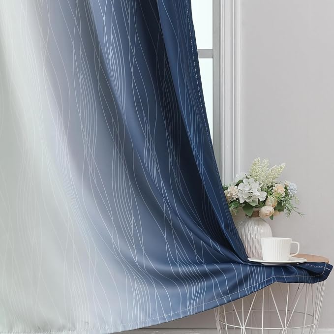 Estelar Textiler Navy Blue and Sage Green Ombre Blackout Curtains 84 Inch - Image 6