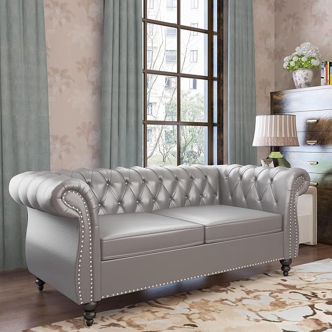 AVZEAR Chesterfield Loveseat, Mid-Century PU Upholstered Loveseat Sofa Modern 2 by AVZEAR