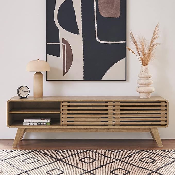 mopio Ensley 59" TV Stand with Slatted Door, Mid Century Modern Entertainment - Image 7