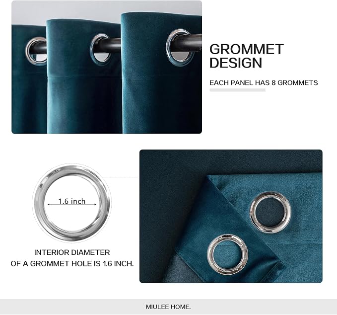 MIULEE Blue Velvet Curtains 63 Inches Length Blackout Curtains Thermal - Image 2