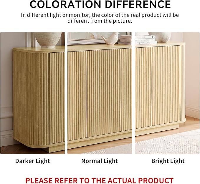 LKTART 64" Buffet Cabinet with Storage, Modern Fluted Accent Sideboard Media - Image 8