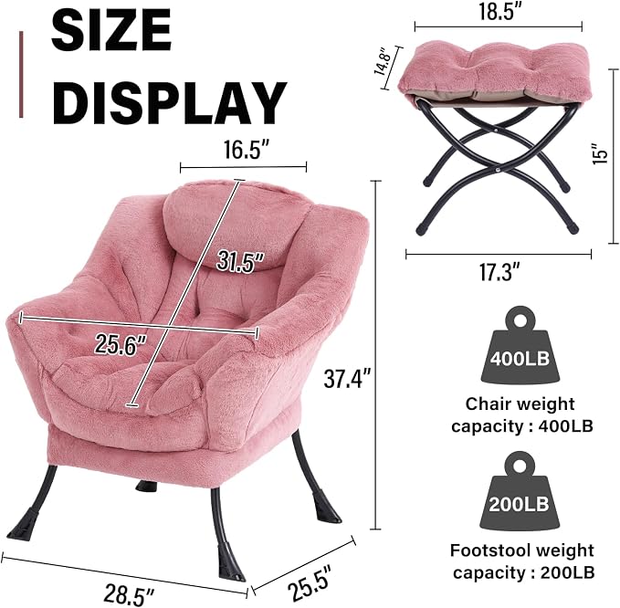 Lazy Chair with Ottoman, Modern Accent Chair Contemporary Sofa Chair with - Image 3