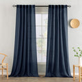 MIULEE Navy Blue Linen Curtains 90 Inch Length 2 Panels by MIULEE