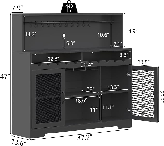 Loomie Wine Bar Cabinet with LED Light, Liquor Cabinet with Glass Holder - Image 2
