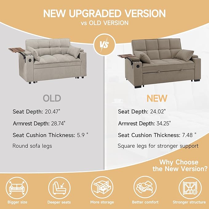hansones ​66" Multi-Functional Pull-Out Sofa Bed - Image 7