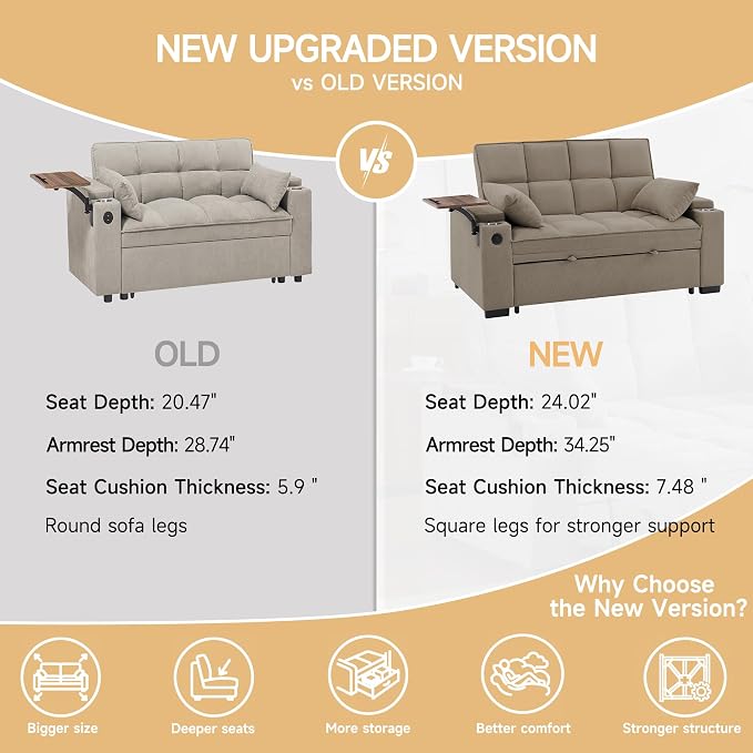 Auvsoce 65'' Chaise Lounge Chair Indoor, 3-in-1 Convertible Sofa Bed - Image 8