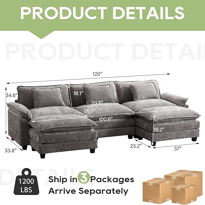 Oprisen 120" Modular Sectional Sofa, Comfy Cloud Couch Sectional Sofa - Image 2