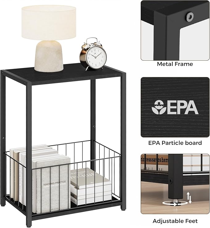 Homleke Side Table with Magazine Holder, Record Player Stand with LP Shelf - Image 8