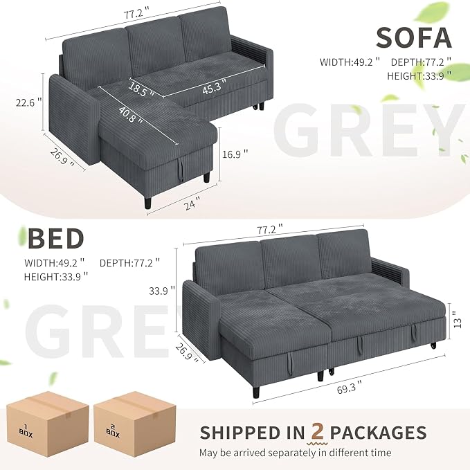 Walsunny 77" Sectional Sleeper Sofa - Image 2