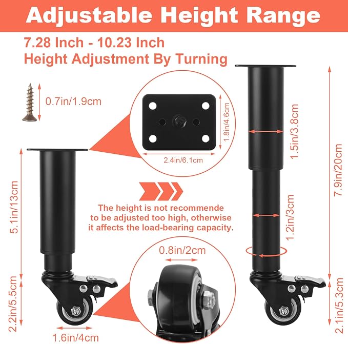 WOPPLXY 4 Pcs 7-10 Inch Metal Adjustable Furniture Legs - Image 2