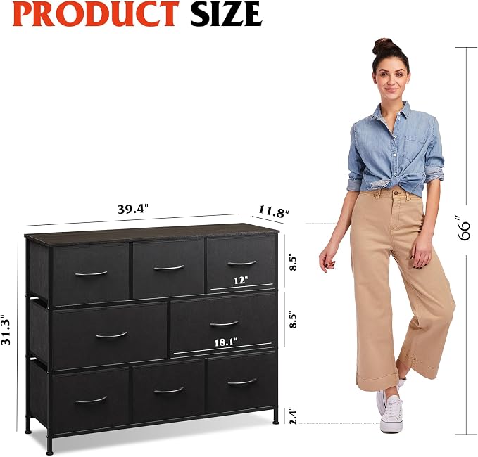 WLIVE 8 Drawer Dresser for Bedroom, Fabric Black Dresser - Image 3