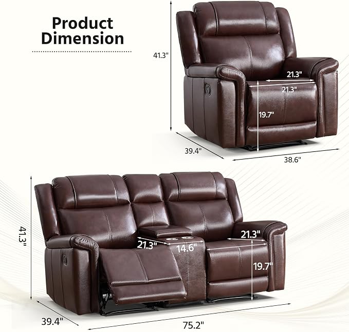 ANJ Premium Genuine Manual Reclining Sofa Set - Image 2