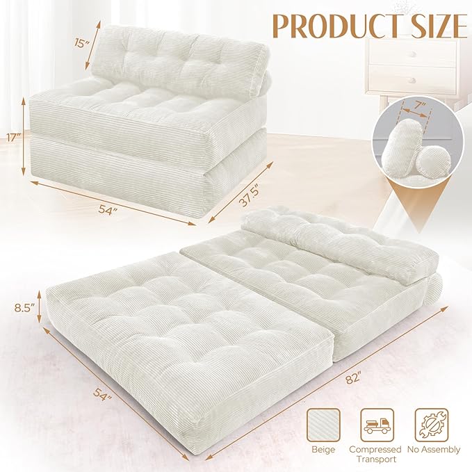 HABUTWAY Folding Sofa Bed, Foldable Floor Sofa Lounge w/Dual-Pillow & Handle - Image 2