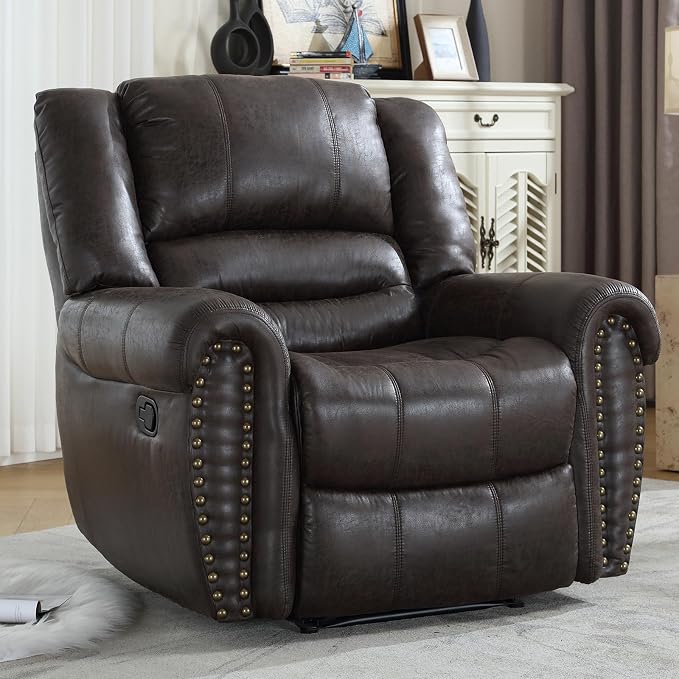 CANMOV Leather Recliner Chair, Classic and Traditional Manual Recliner Chair by CANMOV