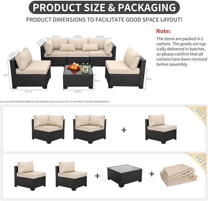 Rattaner Patio Sectional 6 Pieces All-Weather Wicker Patio Furniture Set - Image 3
