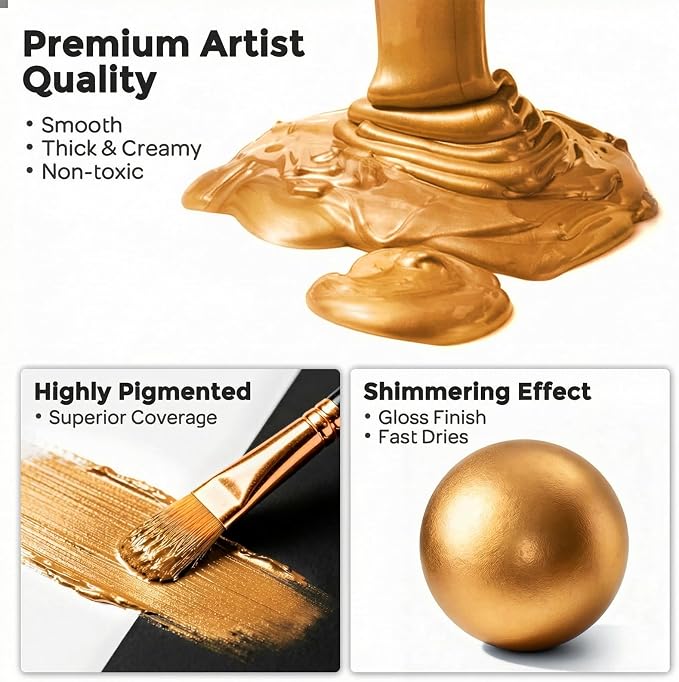 Nicpro Metallic Deep Gold Acrylic Paint, 8.45oz/250ml Large Deep Gold Leaf Paint - Image 2
