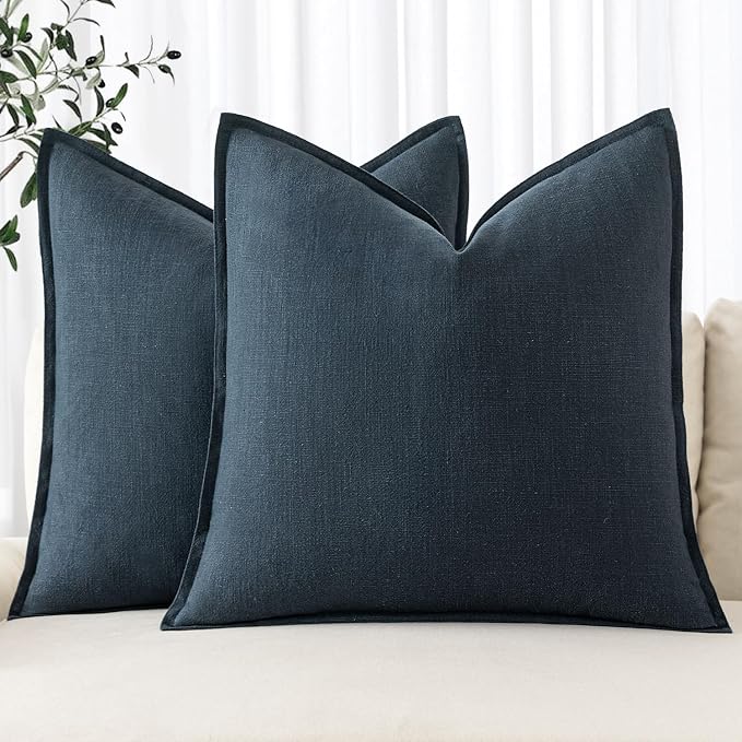 MIULEE Decorative Linen Euro Sham Pillow Covers 24x24 Navy Blue ​Boho by MIULEE