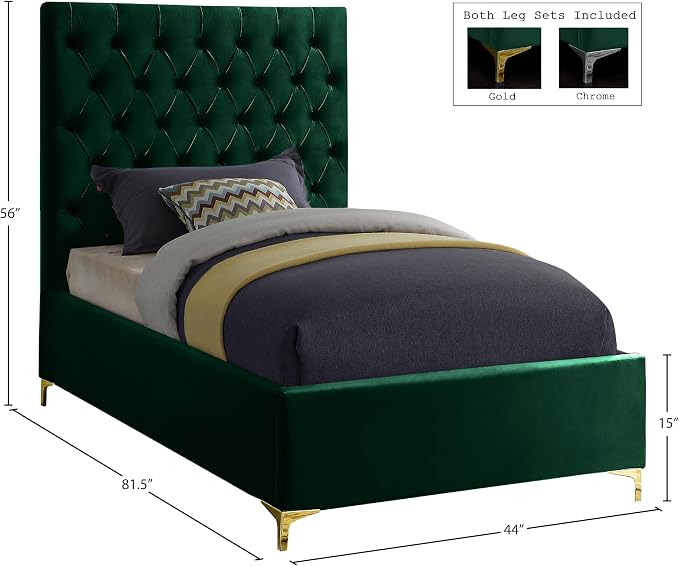 Meridian Furniture Cruz Collection Modern | Contemporary Velvet Upholstered Bed - Image 3