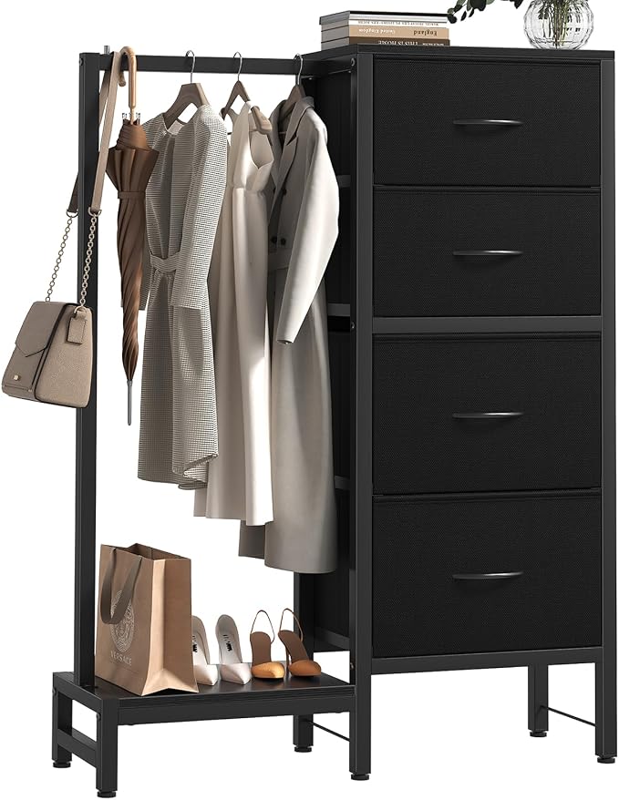 DUMOS Dresser with Hanging Rack, 4-in-1 Black Fabric Dresser by DumosLifestyle