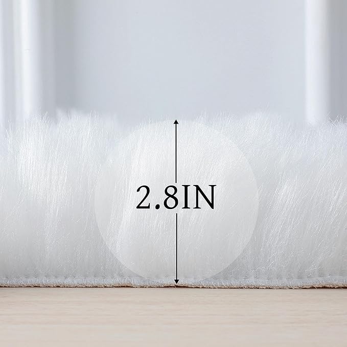 linmopm Faux Fur Rug Sheepskin Shag Fluffy Fuzzy White 3x3 ft Rugs - Image 2
