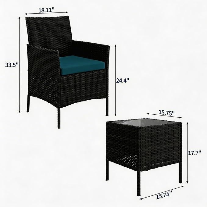 3-Piece Outdoor Furniture Set, PE Rattan Wicker Chairs - Image 2