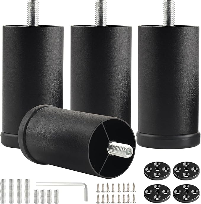 4-Pack 3 Inch Black Furniture Cabinet Metal Cylinder Risers Legs M8 Screw in by Unknown
