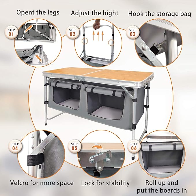 Folding Camping Table with Storage Lightweight Camp Tables Portable - Image 7
