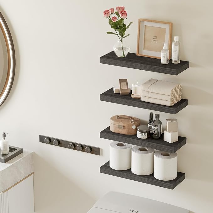 Fixwal 15.7in Floating Shelves, Rustic Wood Finish Wall Shelves Set of 4 - Image 2