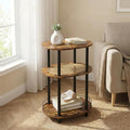 Small Rattan Side Table with Storage, 3 Tier Round/Oval End Table with Rattan by BITYODD-HOME