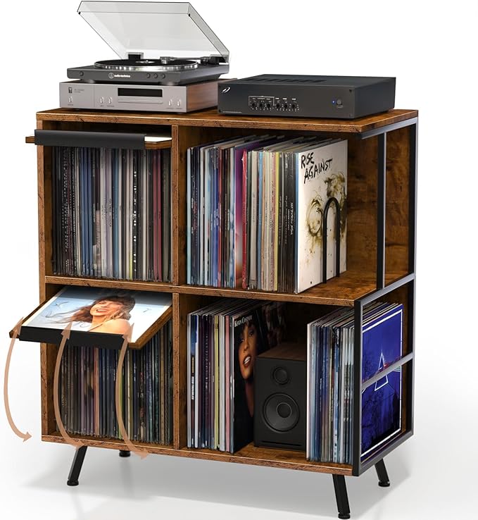 Faesun 3 Tier Flip Top Record Player Stand, Vinyl Record Storage Holds up to by Faesun