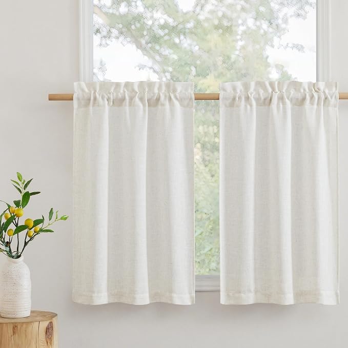 RYB HOME Sheer Valances for Windows, Linen Blend Breathable Boho Rustic Semi by RYBHOME