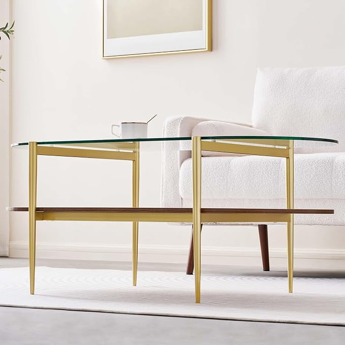 LumFurn Oval Glass Coffee Table, Mid-Century Modern Design, L41 x W21 x H17 inch - Image 5