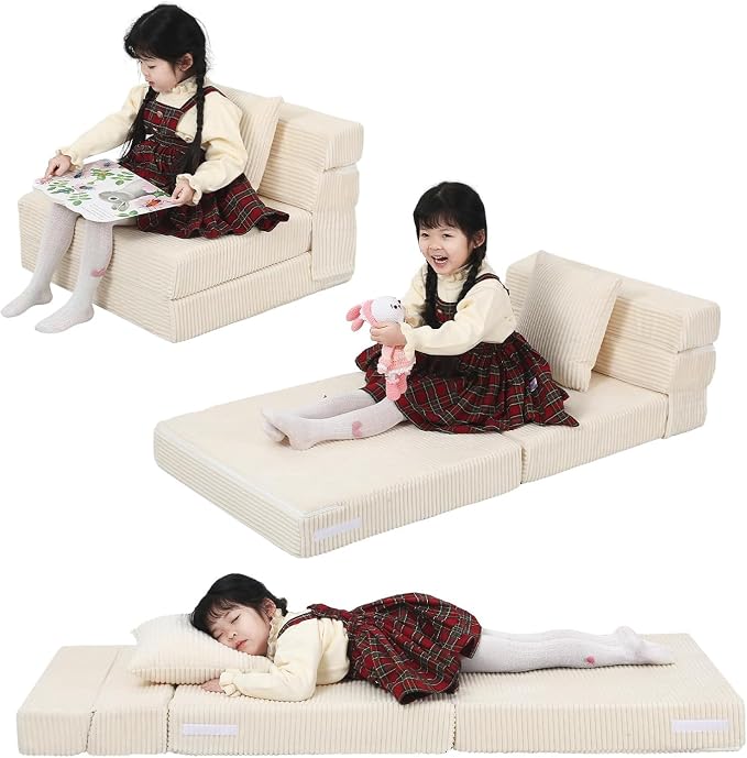 MeMoreCool Folding Sofa for Kids, Corduroy Fold Out Futon Chair, Small Foldable - Image 9