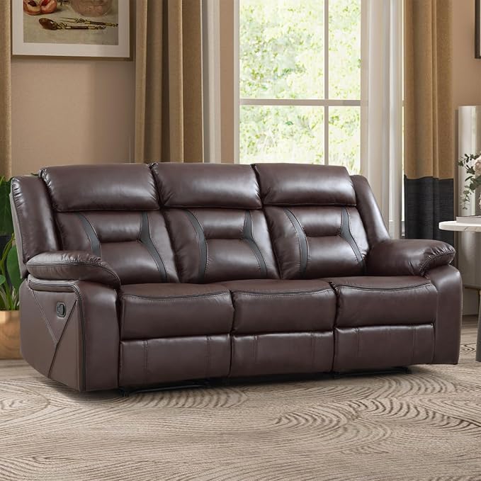 EBELLO Faux Leather Manual Reclining Sofa, 3 Seat Recliner Sofa Chair, Couch by EBELLO