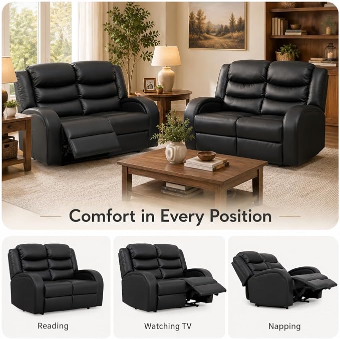 Recliner Sofa Set, 2 Piece Living Room Furniture Set, Leather Recliner Sofa - Image 3