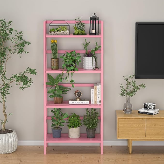 Homykic Bamboo Ladder Bookshelf, 4-Tier Ladder Shelf Open Book Shelf - Image 7