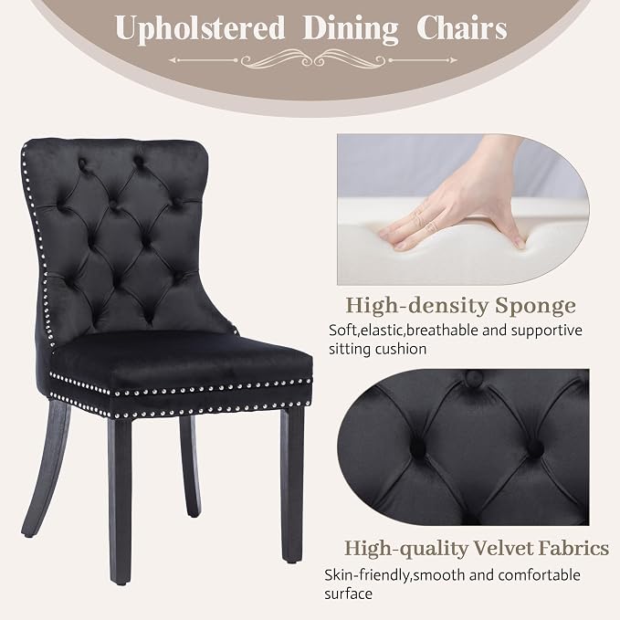 KCC Velvet Dining Chairs Set of 6, Upholstered High-end Tufted Dining Room Chair - Image 4
