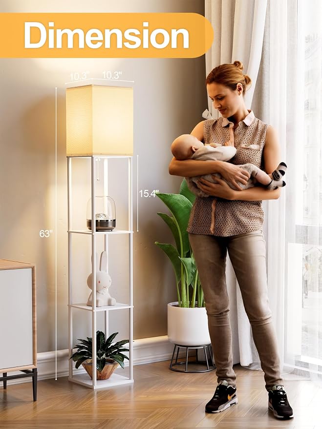 Floor Lamp with Shelves for Living Room White, Shelf Floor Lamp with 3 CCT LED - Image 4