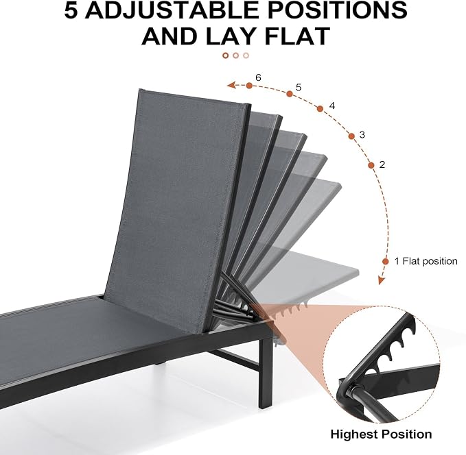 Crestlive Products Chaise Lounge Chair Outdoor Set of 2, Adjustable 5 Positions - Image 6
