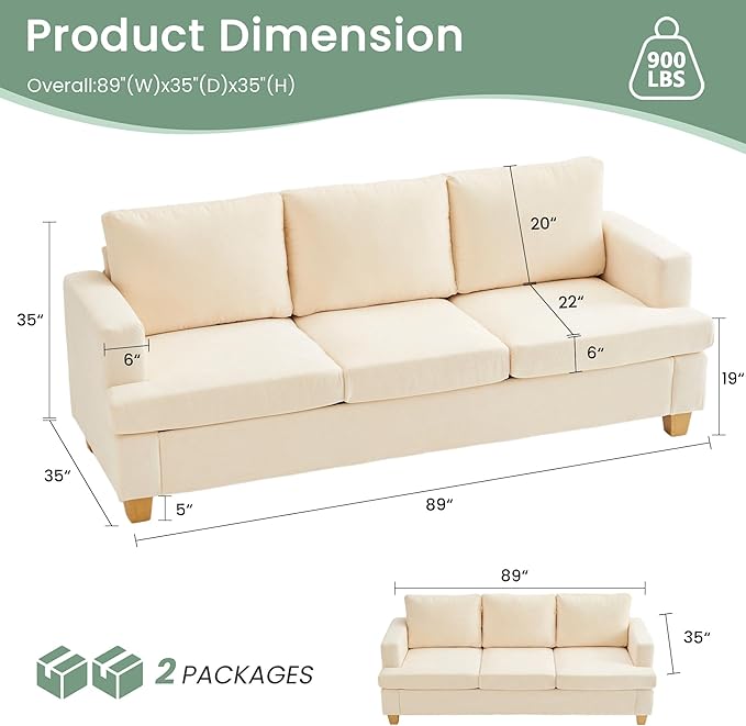 YOUDENOVA Sofa, 3 Piece Set Comfy Sofa, 2 Loveseat & 3 Seater Couch - Image 3