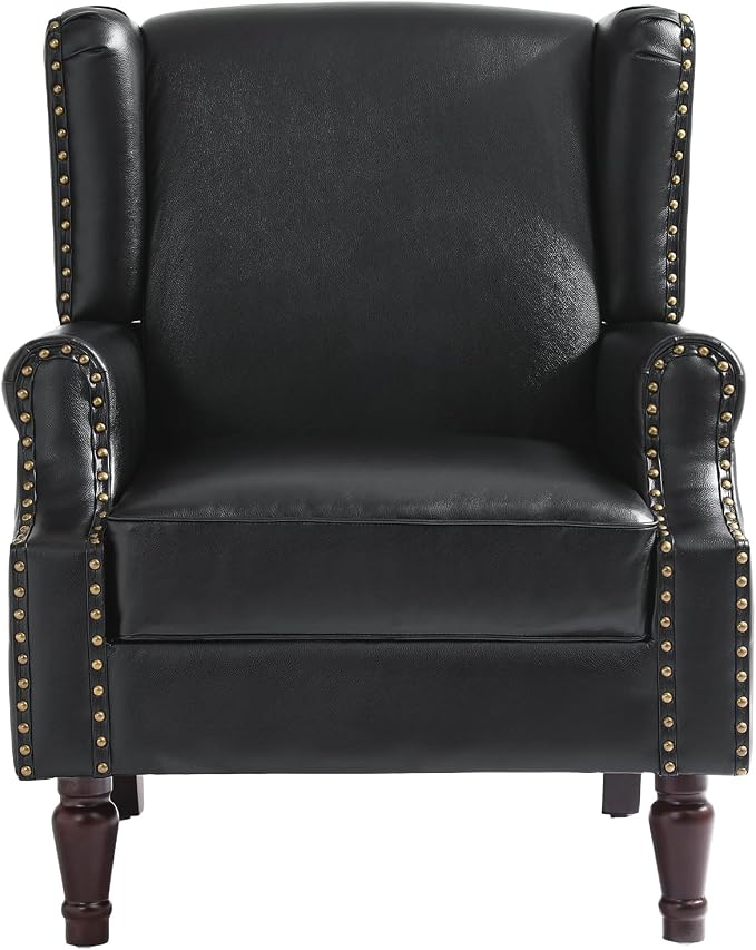 Pia Ricco Set of 2 Faux Leather Accent Chairs, High Back Wingback Armchairs - Image 6