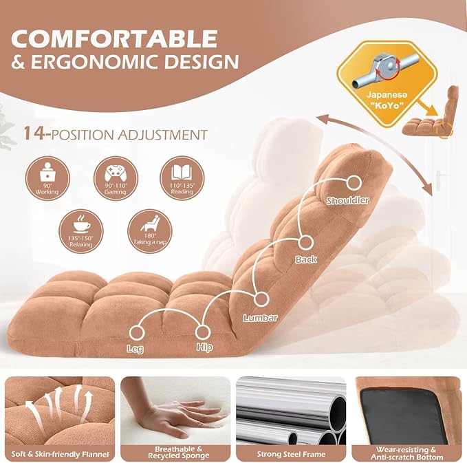 Folding Floor Gaming Chair 14-Poistion Cushioned Adjustable Floor Lazy Sofa - Image 5