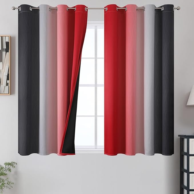 Estelar Textiler Ombre Red and Black Curtains 45 Inch Length 2 Panels, 100% by ESTELARTEXTILER