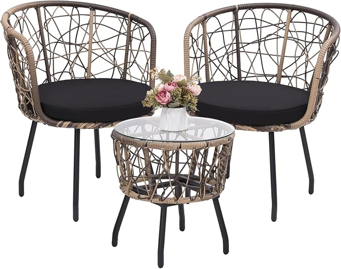Kromax 3 Piece Bistro Set, Modern Outdoor Wicker Patio Furniture by KROMAX