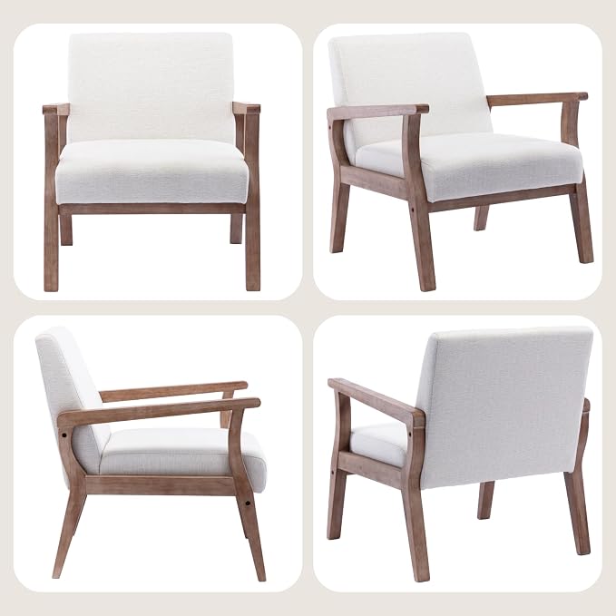 BESTANO Mid Century Modern Accent Chair Set of 2, Linen Upholstered Living Room - Image 3