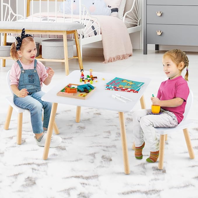 Costzon Kids Table and Chair Set, 3 Pieces Wooden Activity Table & 2 Rabbit - Image 2